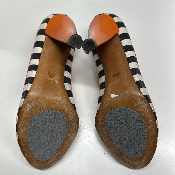 Moschino High Heels Heeled Shoes Peep Toe Bow Striped Black White Orange Size 8 - Picture 9 of 10